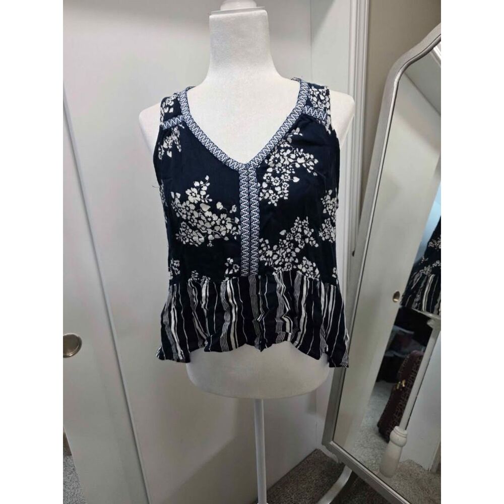 Patrons of Peace Floral and Striped Sleeveless Top